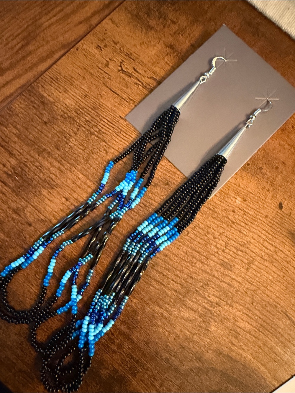 Handmade Black and Blue Bead Dangle Earrings - Unbranded